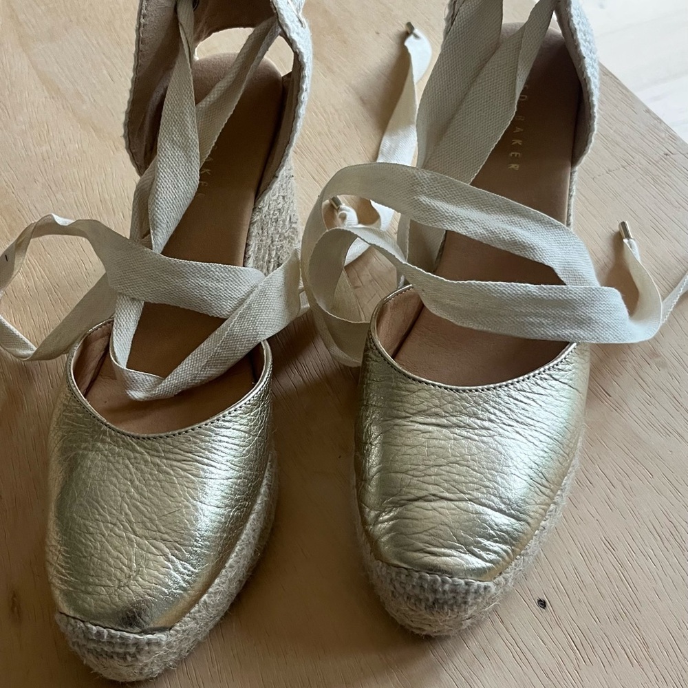 Ted Baker Gold Espadrille Shoes with Ribbon Ties